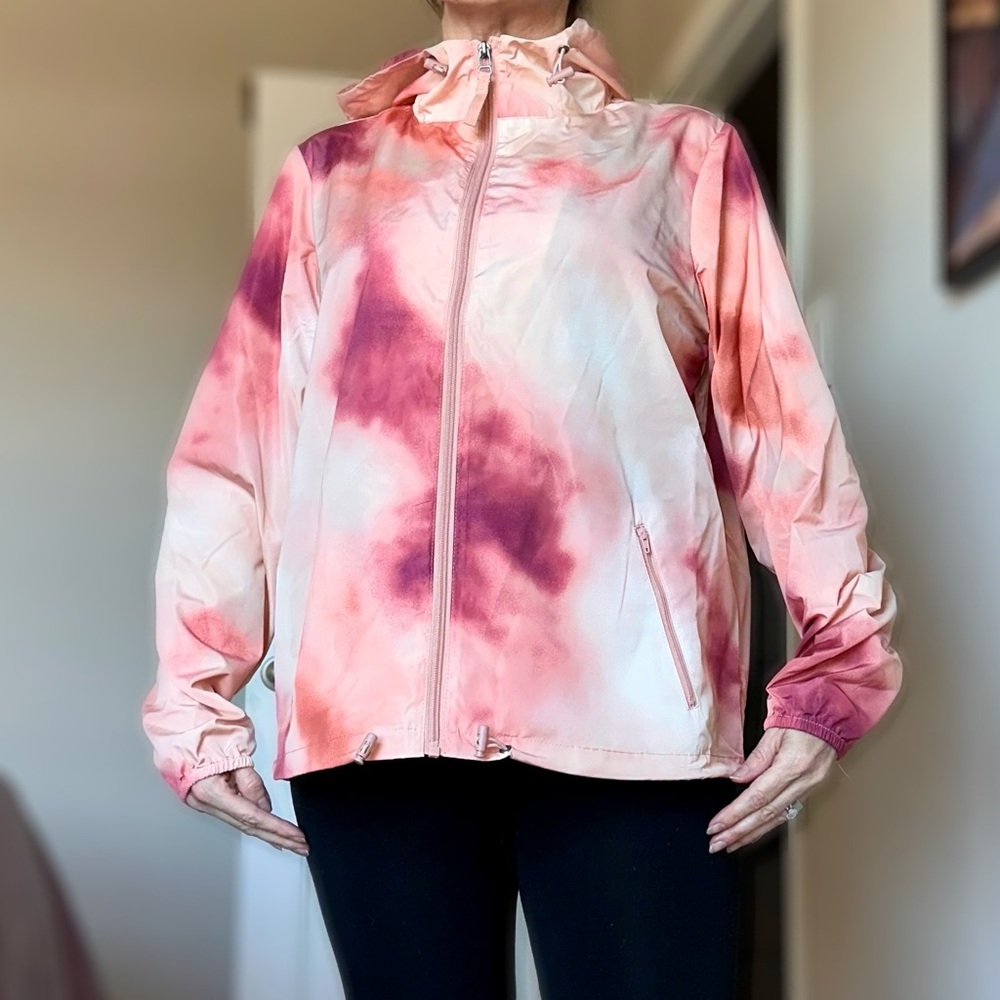 Pink and White Jacket with Water-Resistant Fabric